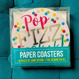 NWT Set of 8 paper coasters “Pop FIZZ Clink”